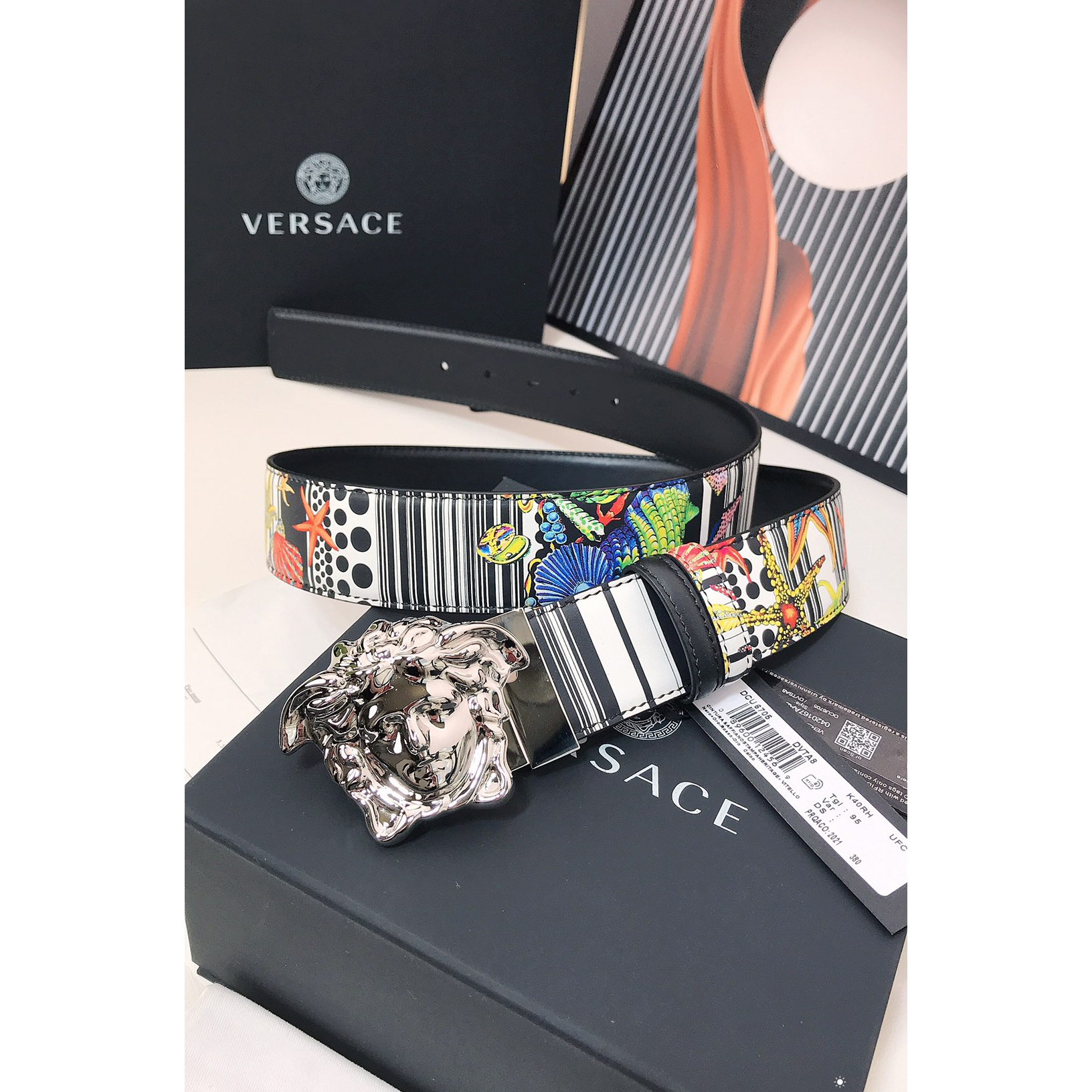 Versace Marine Organism Print 40 MM Belt  - EUR FASHION