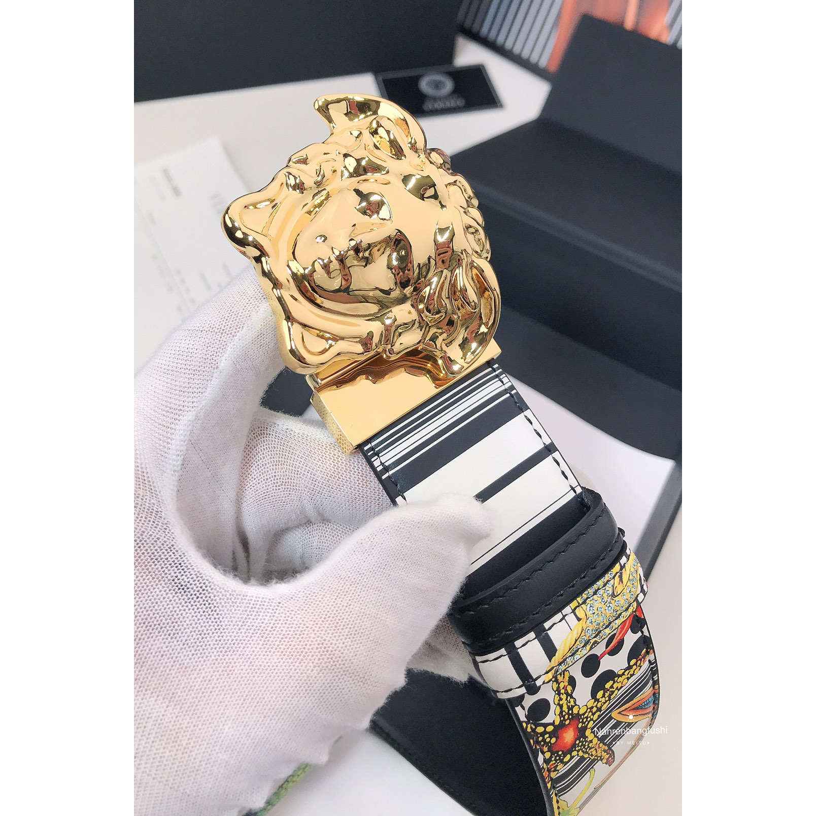 Versace Marine Organism Print 40 MM Belt  - EUR FASHION