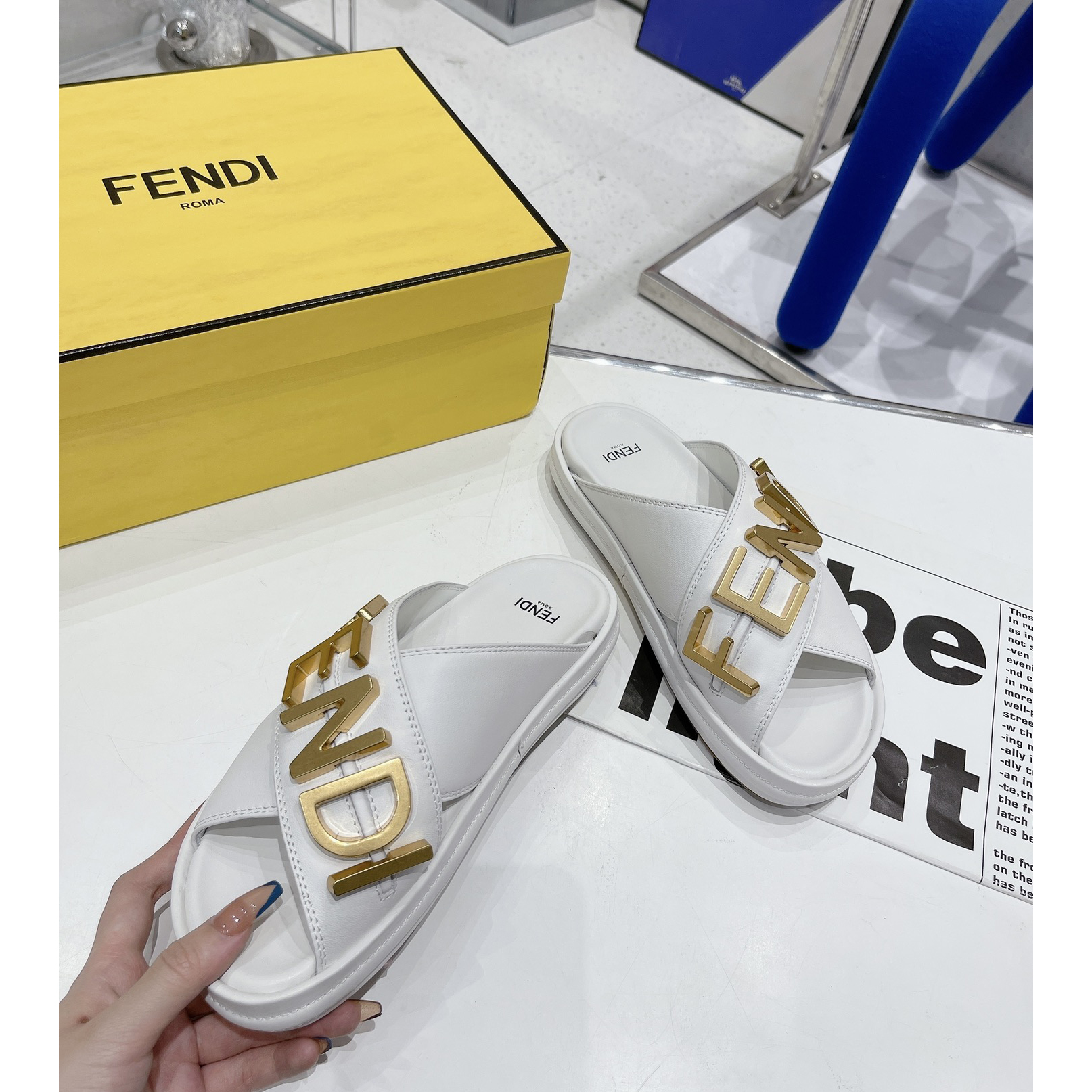 Fendi Graphy White Leather Slides - EUR FASHION