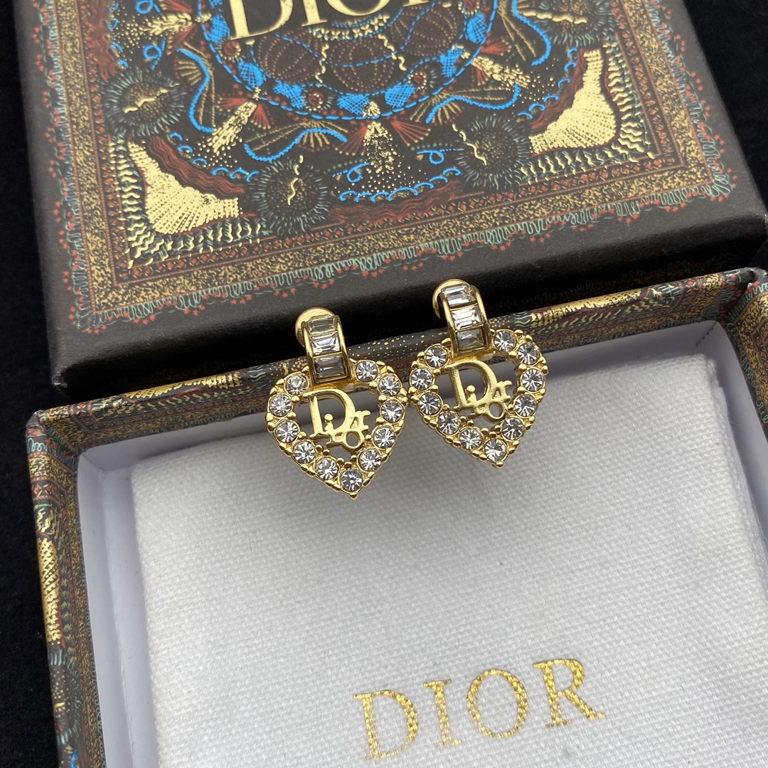 Dior Peach Heart Full Drill Earrings - EUR FASHION