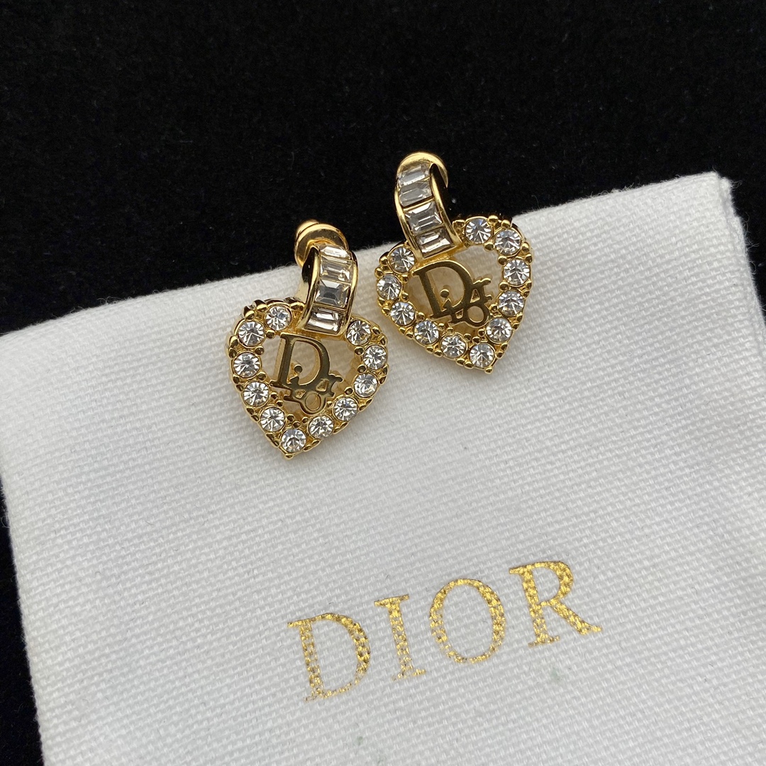 Dior Peach Heart Full Drill Earrings - EUR FASHION