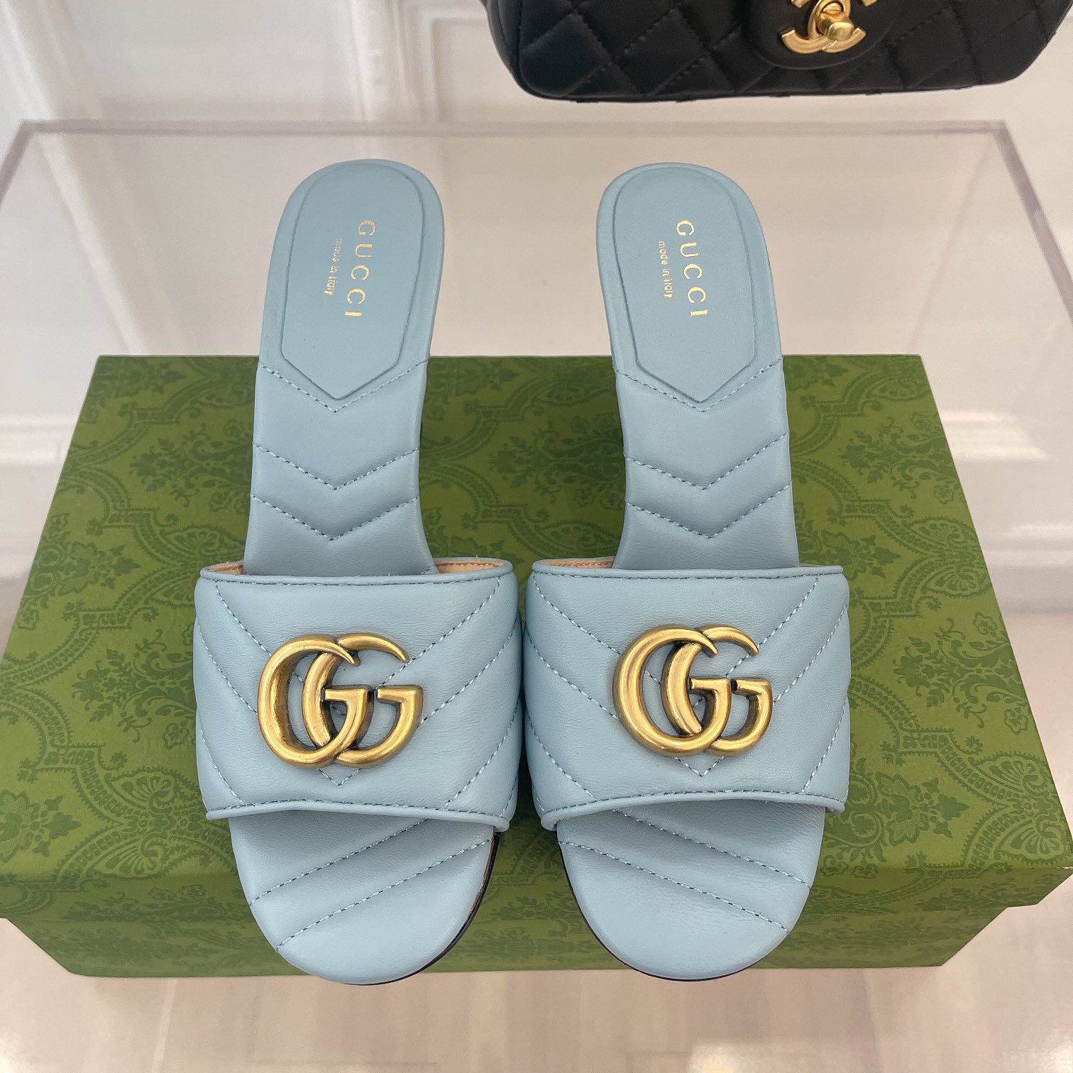 Gucci Women's Double G Slide Sandal With Heel Height Of 7.5cm - EUR FASHION