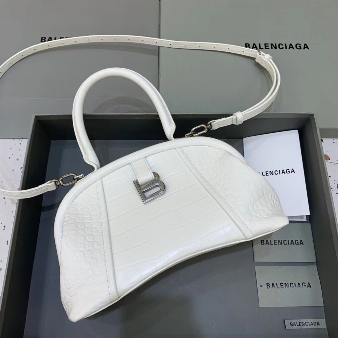 Balenciaga Women's Editor Small Bag Crocodile Embossed In White（27-15.5-11CM） - EUR FASHION