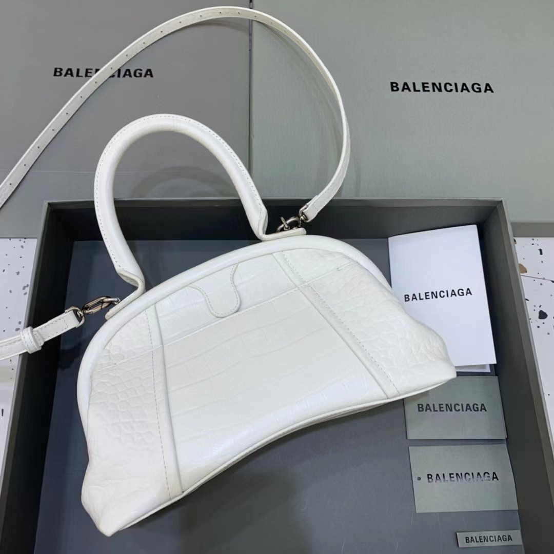 Balenciaga Women's Editor Small Bag Crocodile Embossed In White（27-15.5-11CM） - EUR FASHION