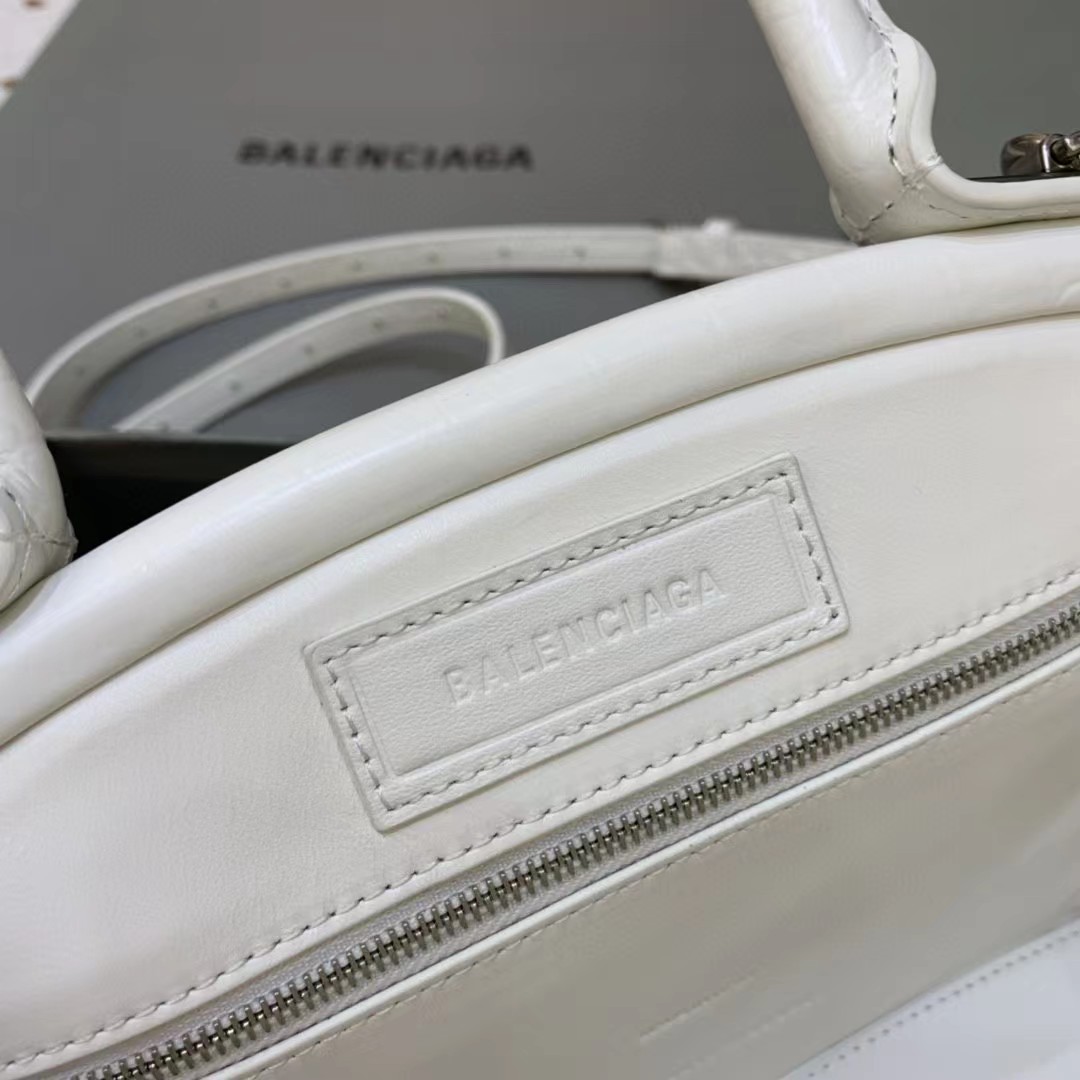 Balenciaga Women's Editor Small Bag Crocodile Embossed In White（27-15.5-11CM） - EUR FASHION