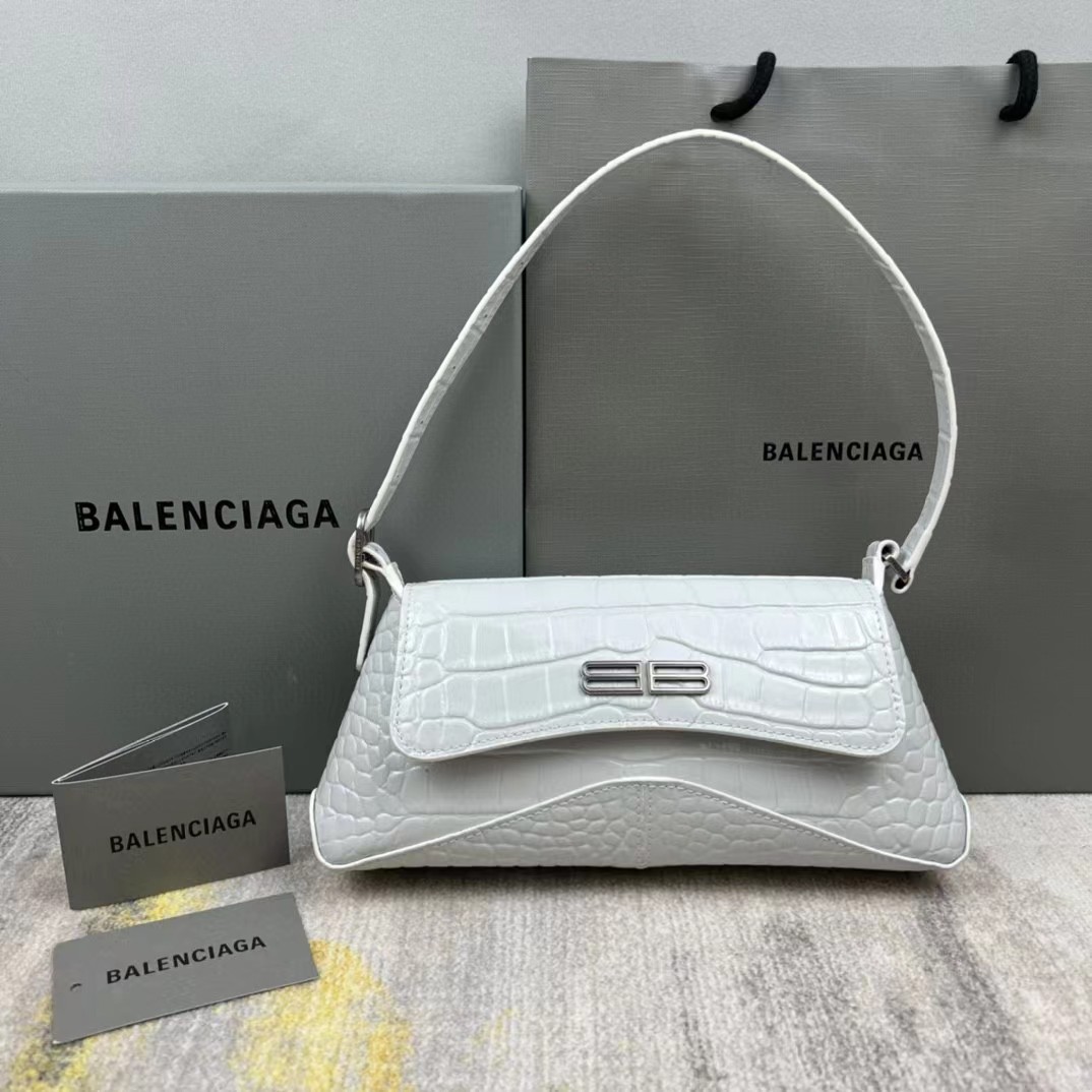 Balenciaga Women's XX Medium Flap Bag Crocodile Embossed In White（27-25.5-4CM） - EUR FASHION