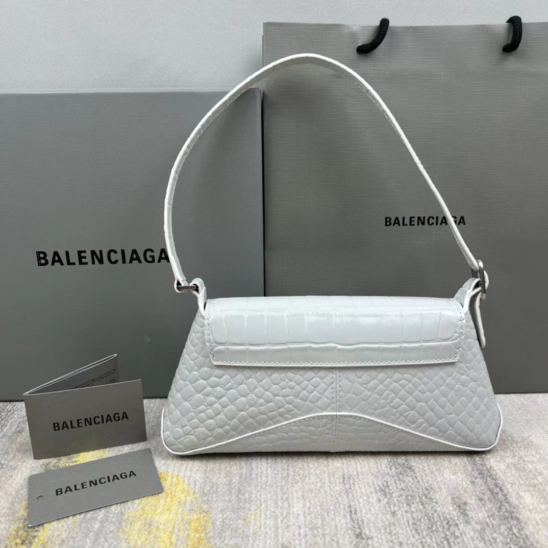 Balenciaga Women's XX Medium Flap Bag Crocodile Embossed In White（27-25.5-4CM） - EUR FASHION