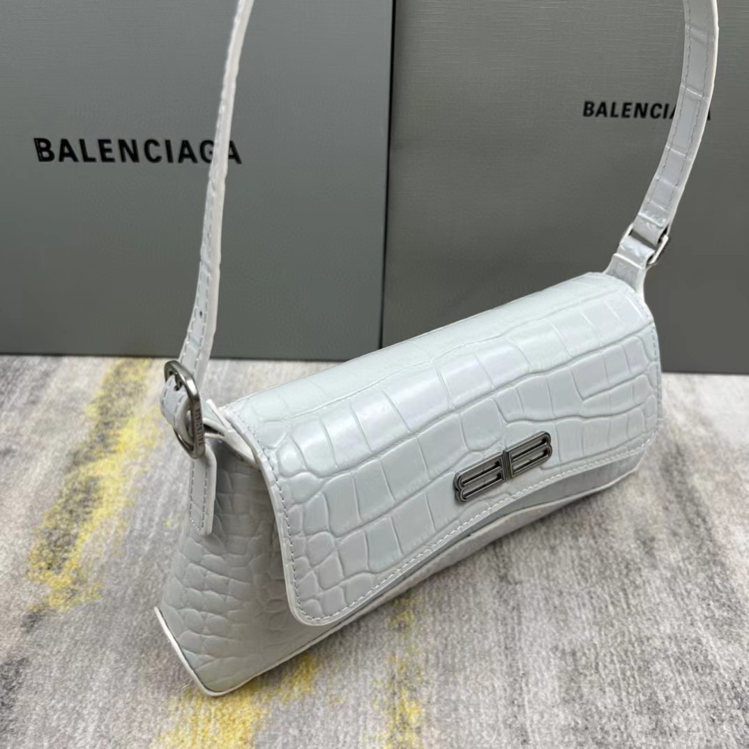 Balenciaga Women's XX Medium Flap Bag Crocodile Embossed In White（27-25.5-4CM） - EUR FASHION