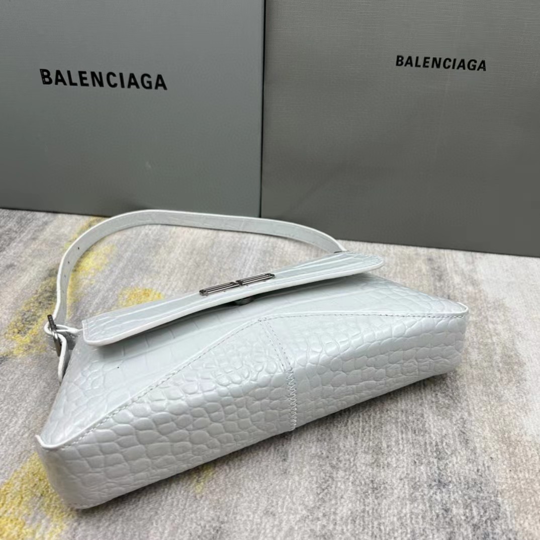 Balenciaga Women's XX Medium Flap Bag Crocodile Embossed In White（27-25.5-4CM） - EUR FASHION