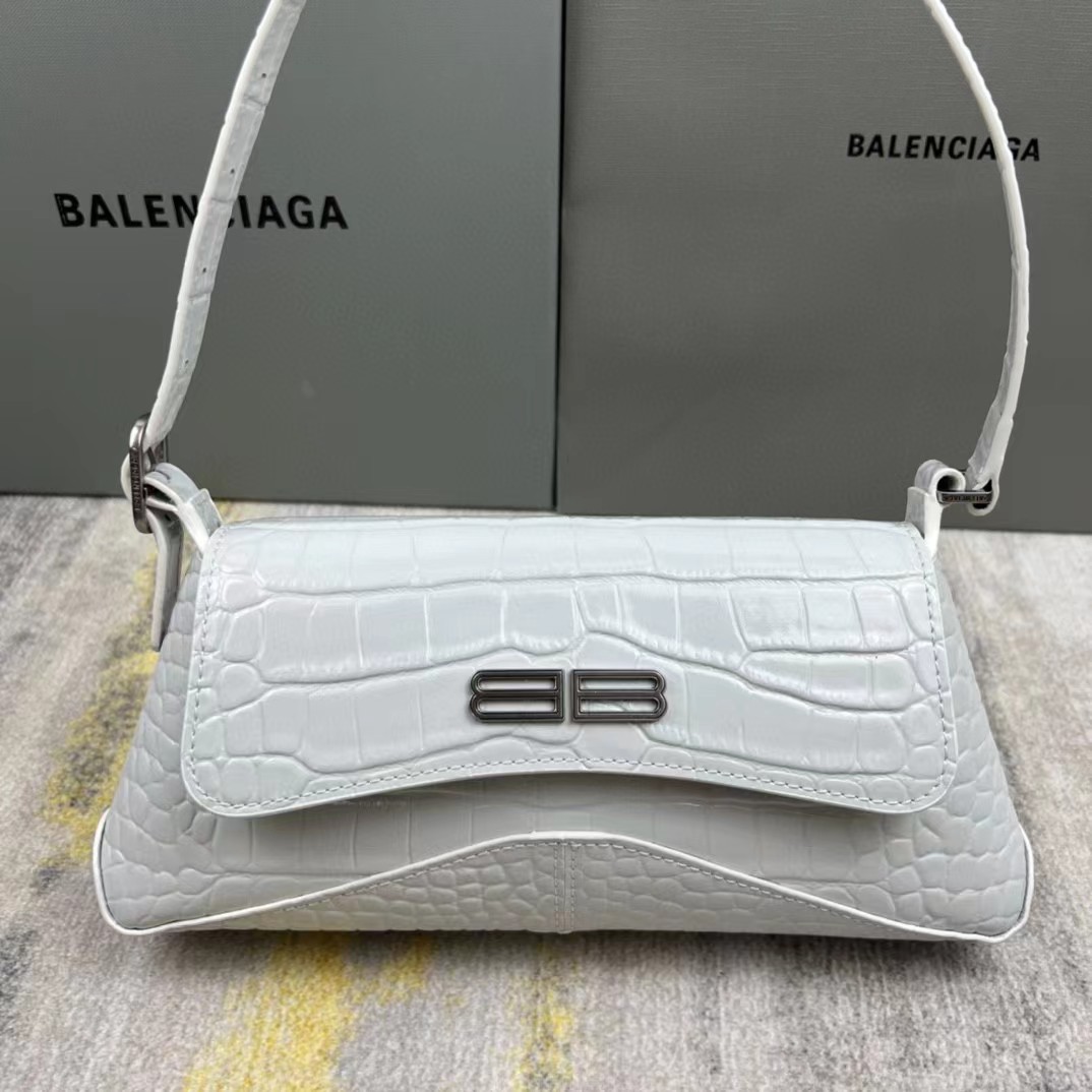 Balenciaga Women's XX Medium Flap Bag Crocodile Embossed In White（27-25.5-4CM） - EUR FASHION