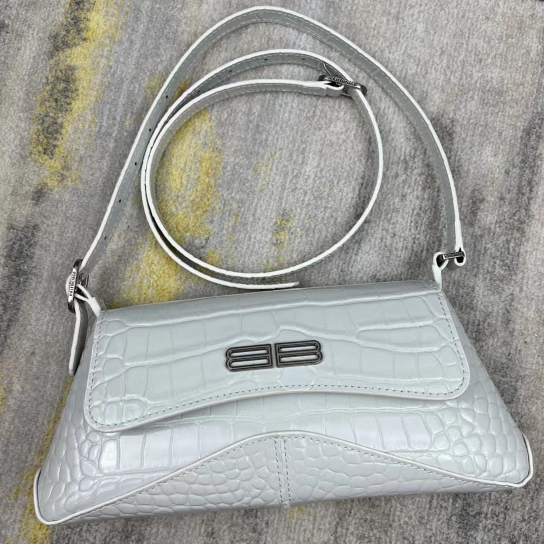 Balenciaga Women's XX Medium Flap Bag Crocodile Embossed In White（27-25.5-4CM） - EUR FASHION