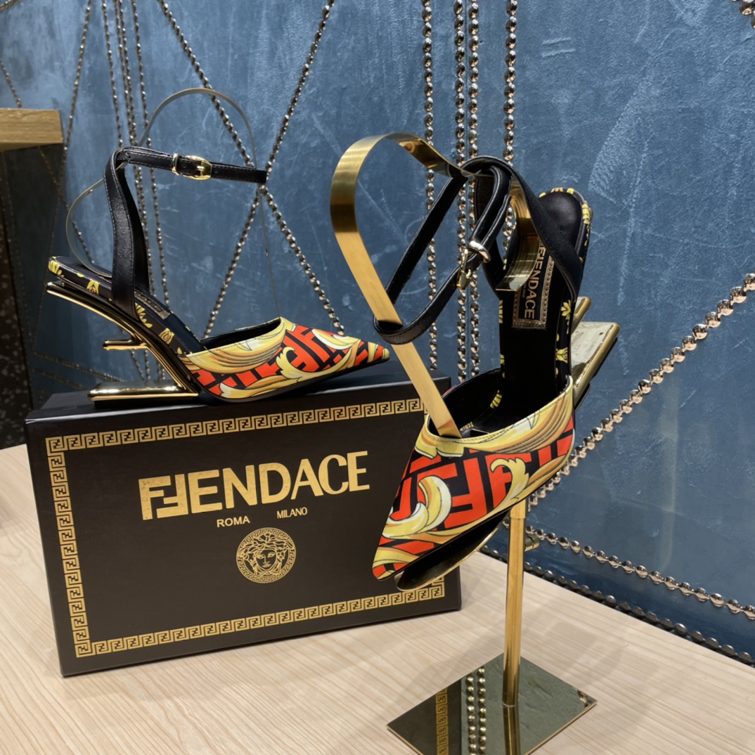 Fendi x Versace Fendace Printed Silk High-Heeled Slingbacks - EUR FASHION