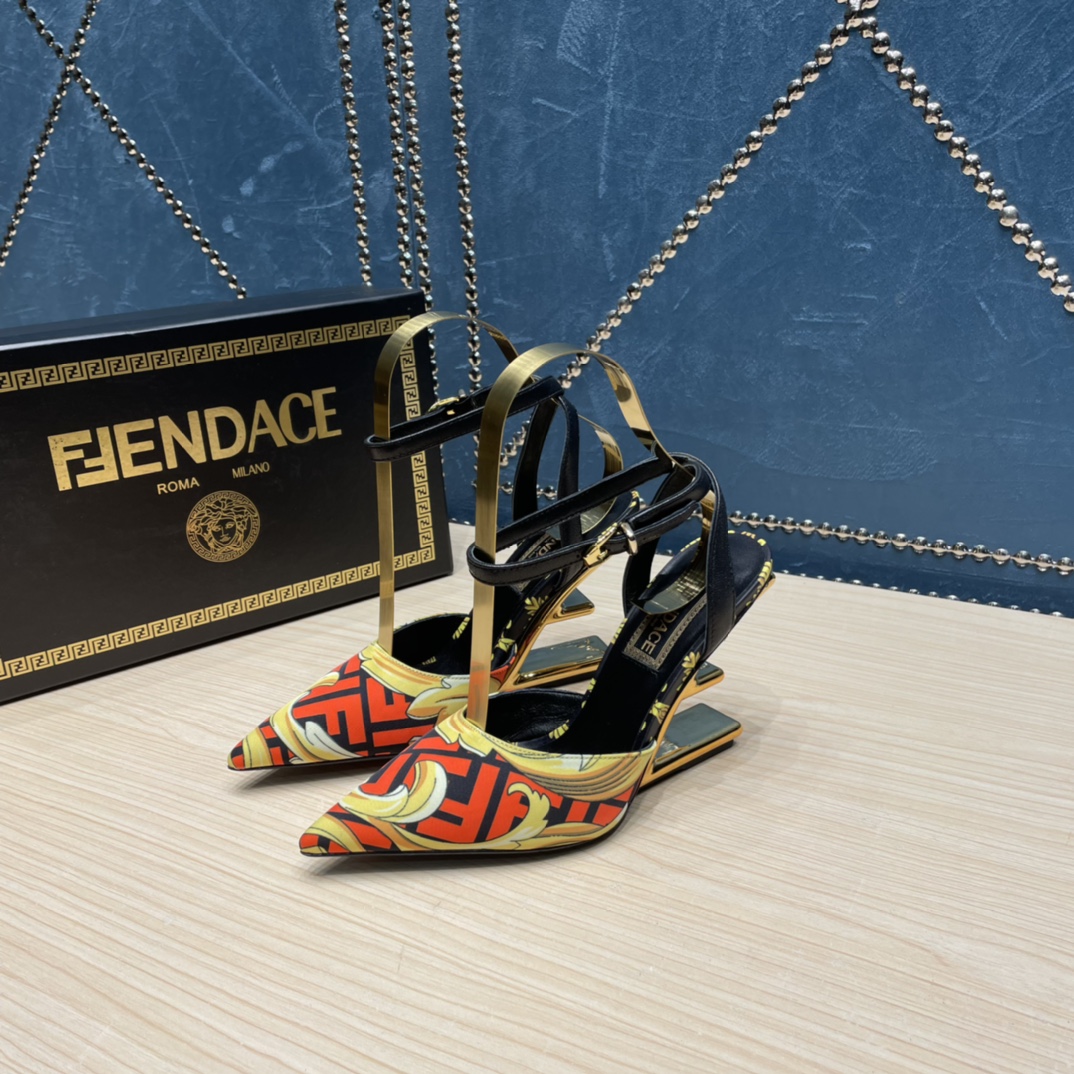 Fendi x Versace Fendace Printed Silk High-Heeled Slingbacks - EUR FASHION