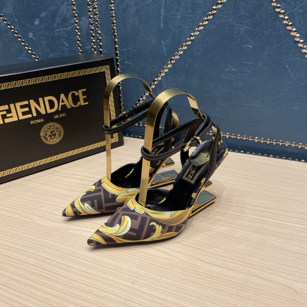 Fendi x Versace Fendace Printed Silk High-Heeled Slingbacks - EUR FASHION