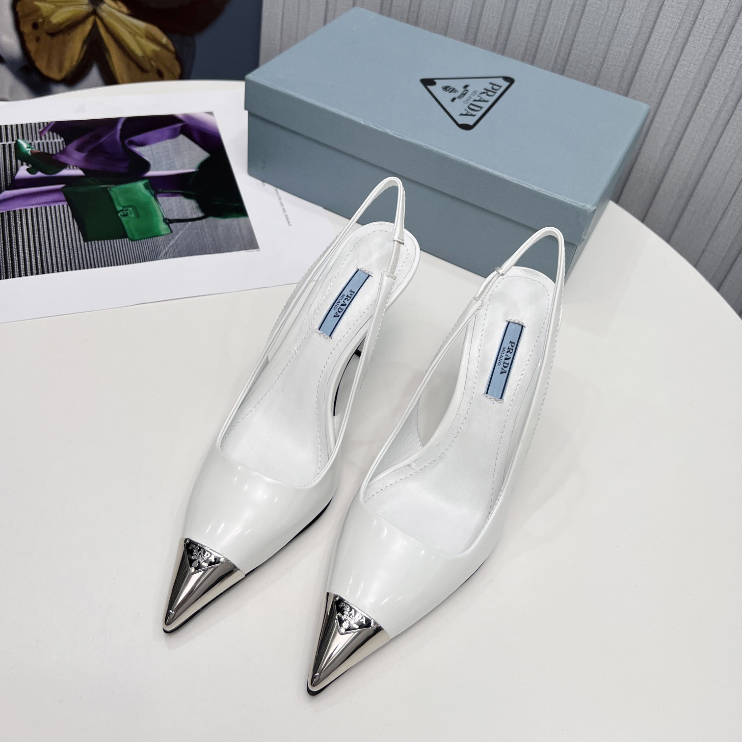 Prada Brushed Leather Slingback Pumps  - EUR FASHION