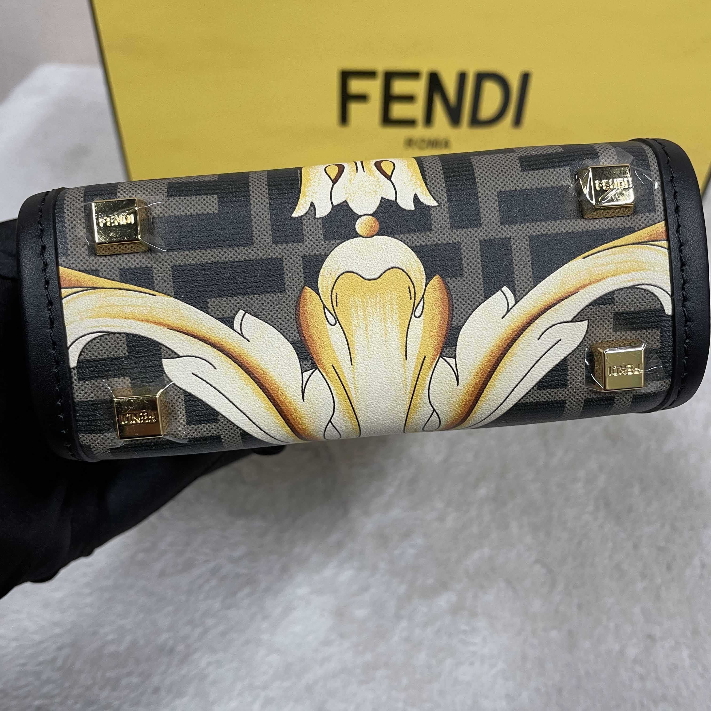 Versace x Fendi Mini Sunshine Shopper Fendace Printed White Leather Mini Bag(13-18-6.5cm) - EUR FASHION