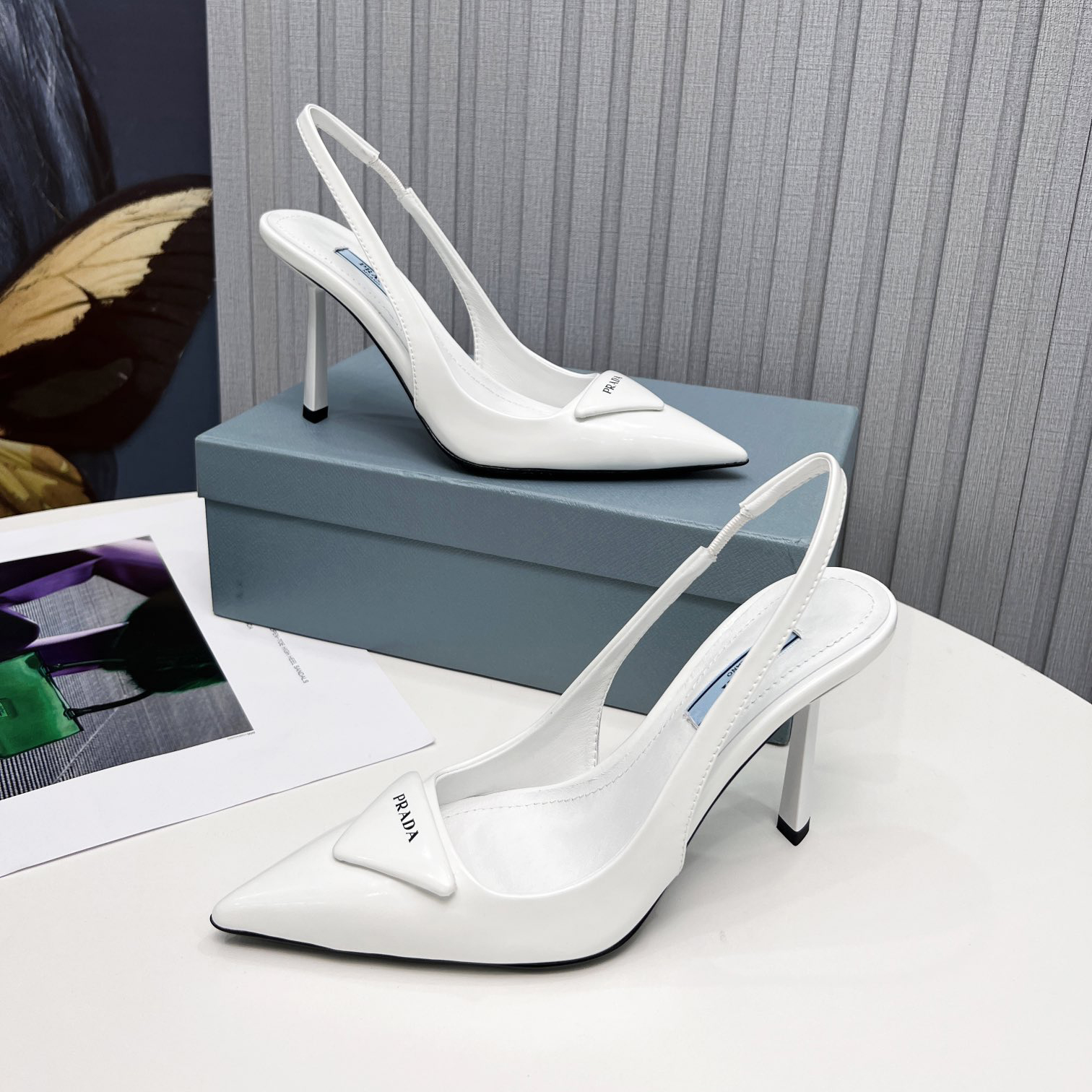 Prada Brushed Leather Slingback Pumps In White - EUR FASHION