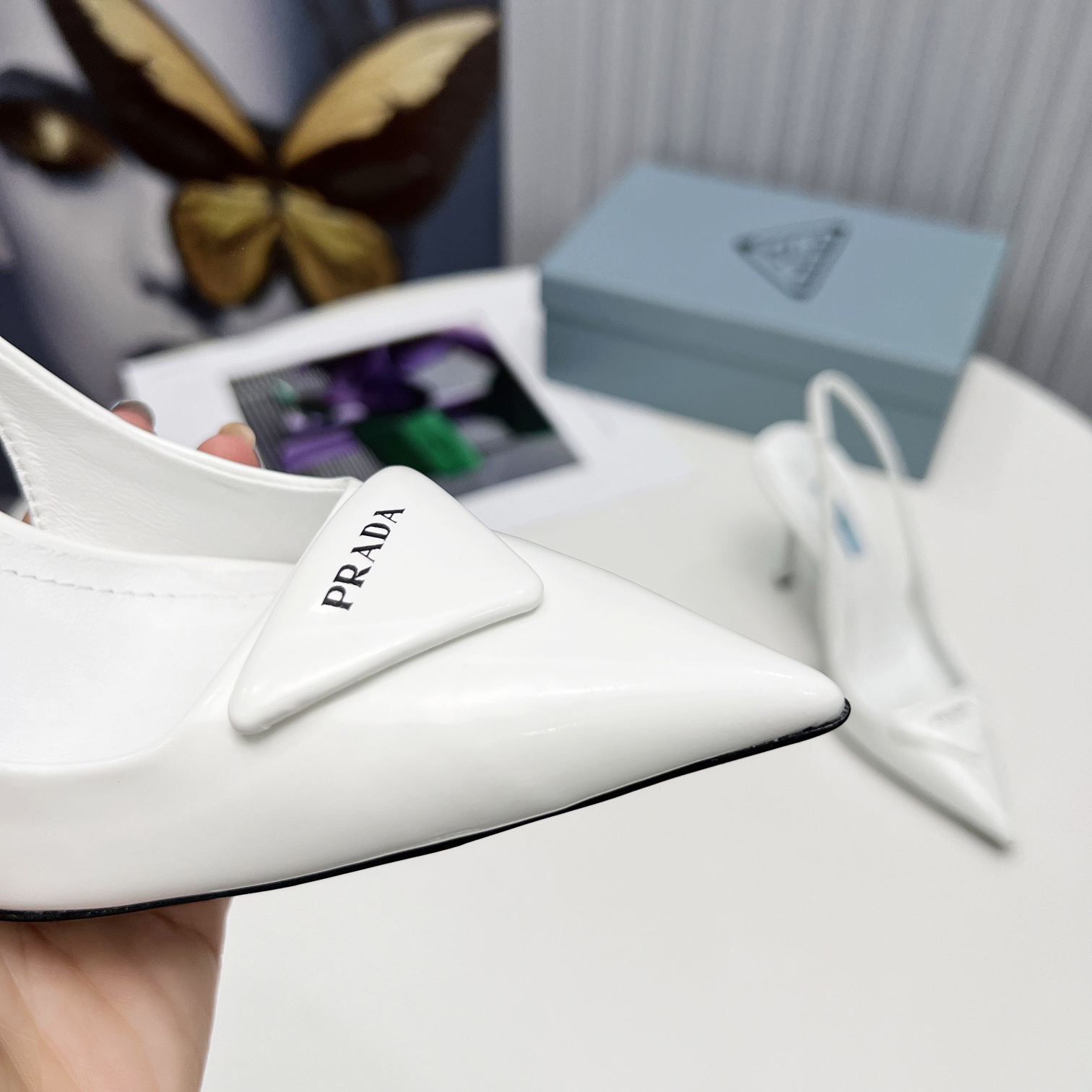 Prada Brushed Leather Slingback Pumps In White - EUR FASHION