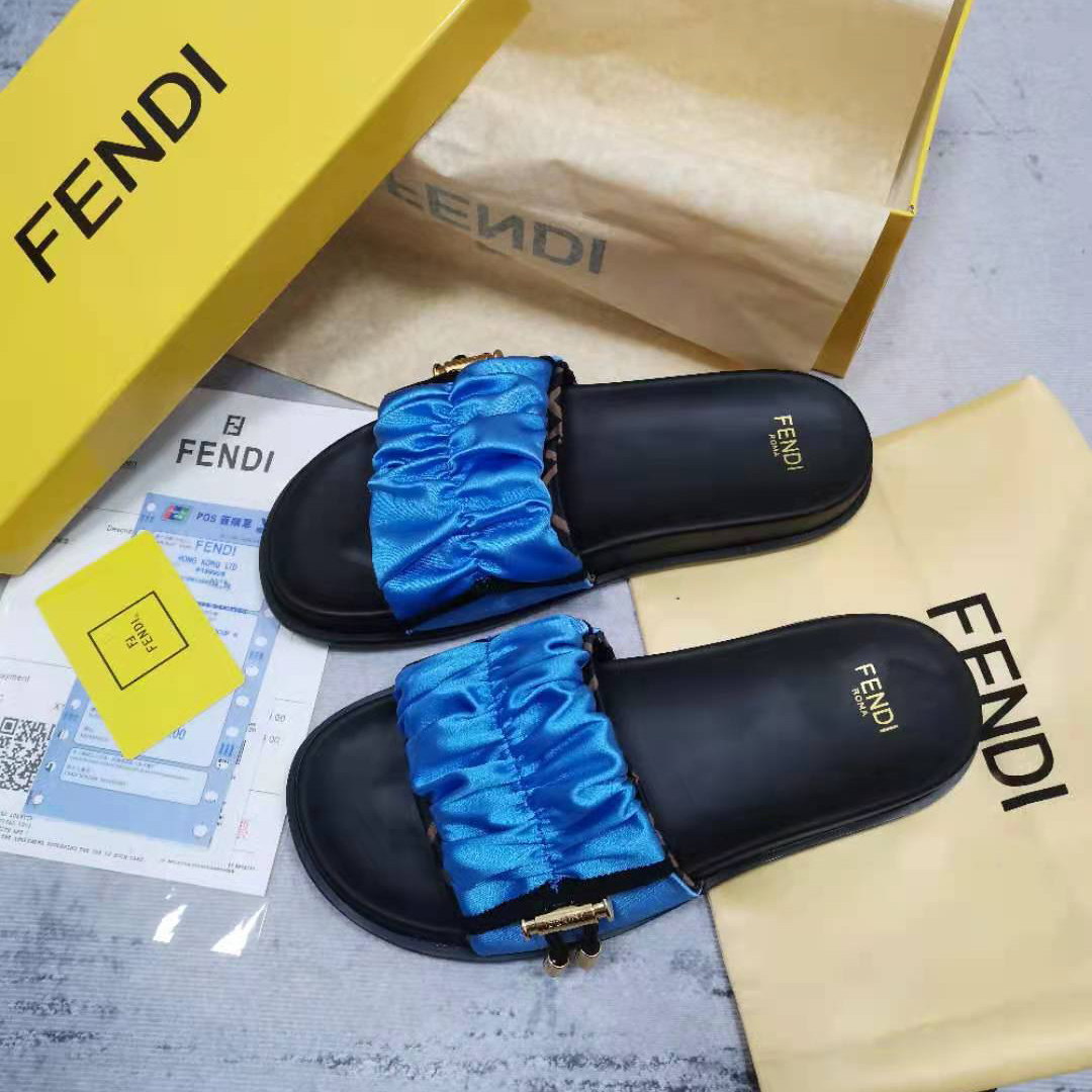 Fendi Fendi Feel Blue Satin Slides - EUR FASHION