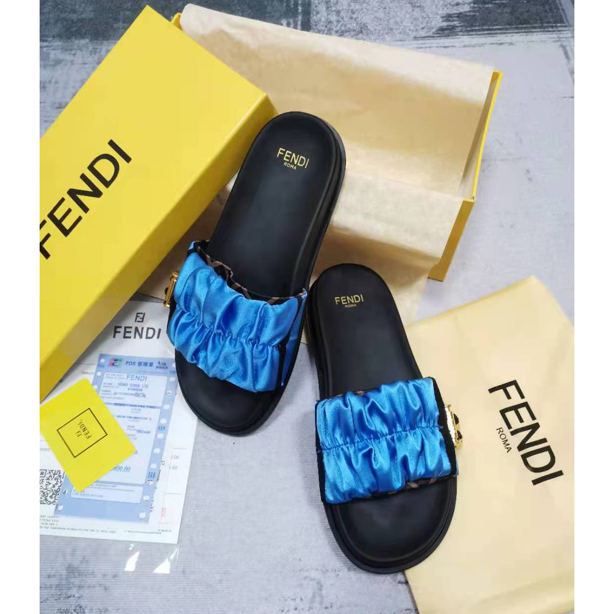 Fendi Fendi Feel Blue Satin Slides - EUR FASHION