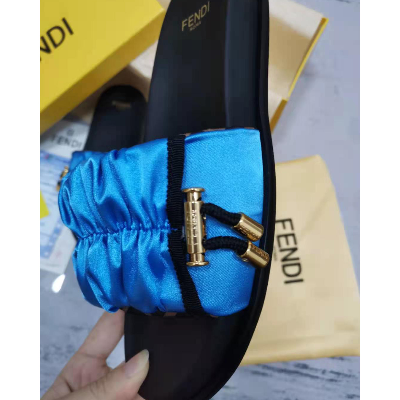 Fendi Fendi Feel Blue Satin Slides - EUR FASHION