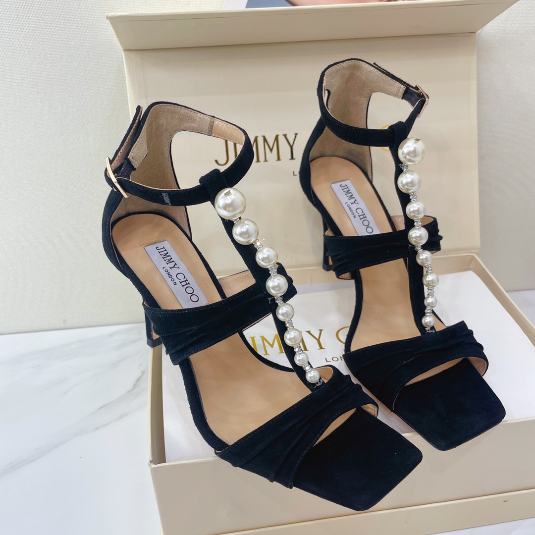 Jimmy Choo Black Suede Sandals With Pearls And Crystals - EUR FASHION