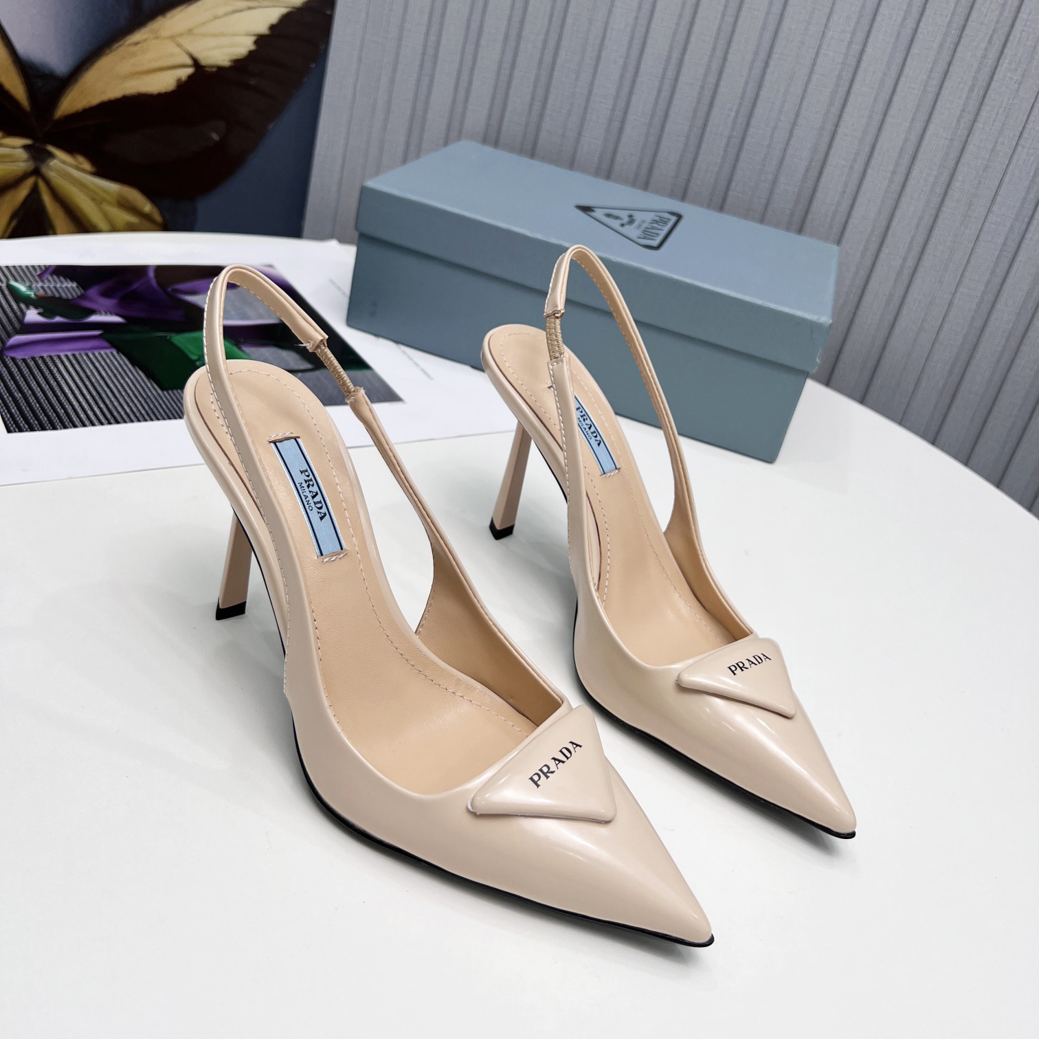 Prada Brushed Leather Slingback Pumps  - EUR FASHION