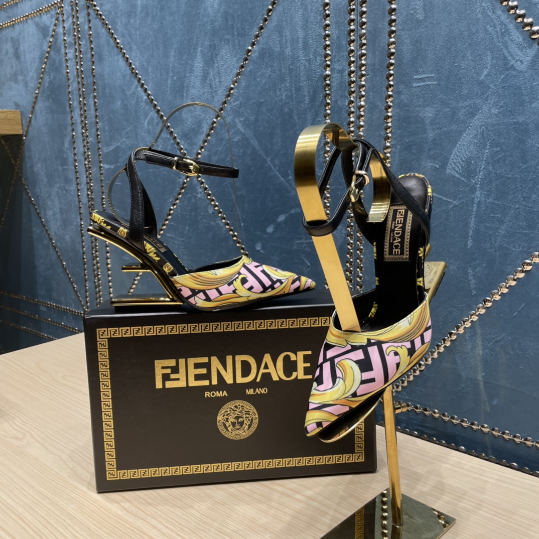 Fendi x Versace Fendace Printed Silk High-Heeled Slingbacks - EUR FASHION