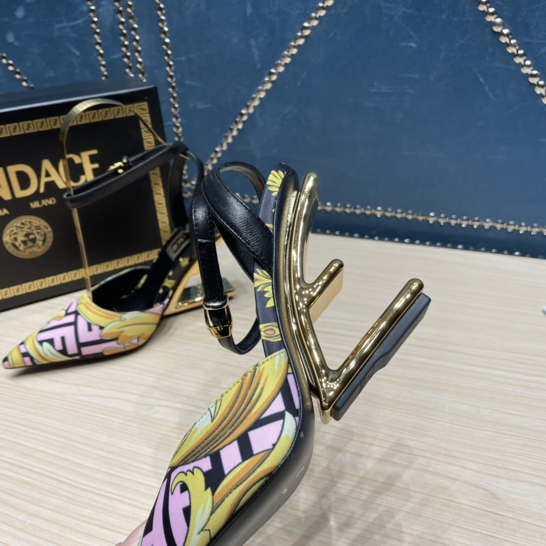 Fendi x Versace Fendace Printed Silk High-Heeled Slingbacks - EUR FASHION