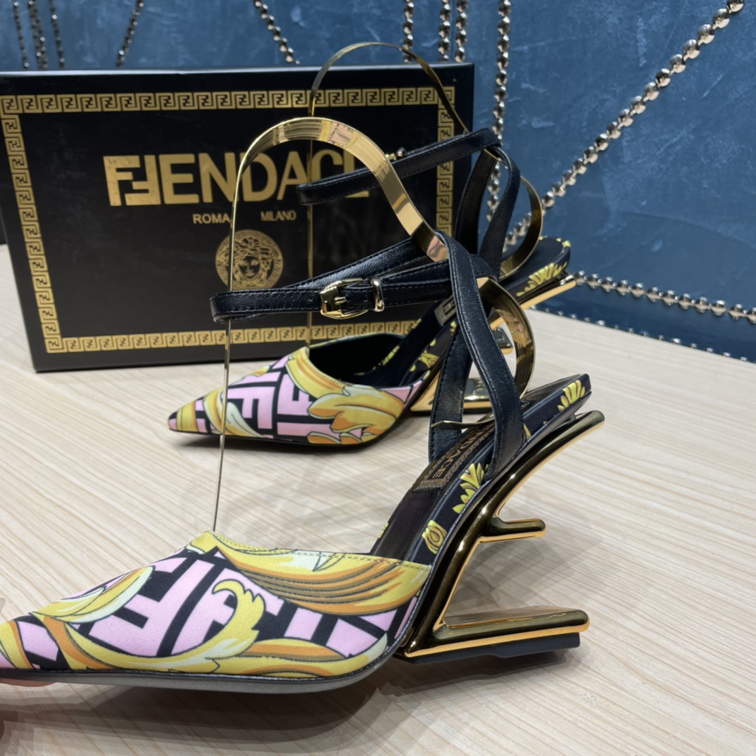 Fendi x Versace Fendace Printed Silk High-Heeled Slingbacks - EUR FASHION