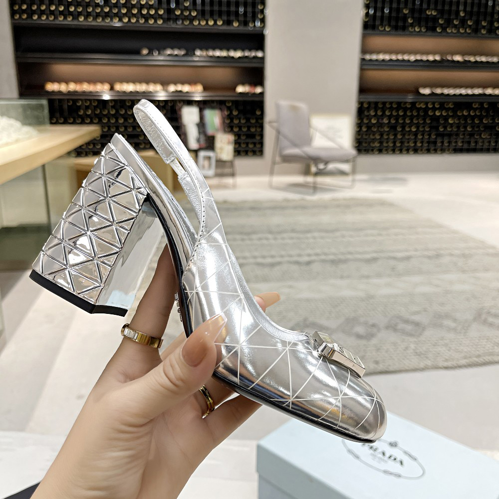 Prada Metallic Leather Slingback Pumps - EUR FASHION