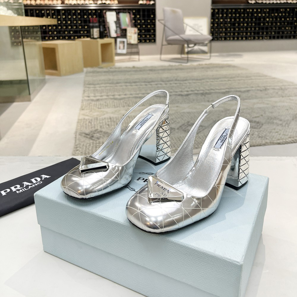 Prada Metallic Leather Slingback Pumps - EUR FASHION