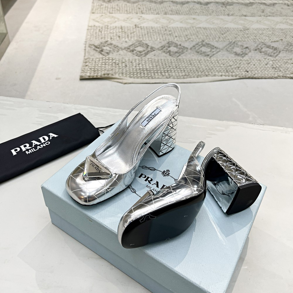 Prada Metallic Leather Slingback Pumps - EUR FASHION