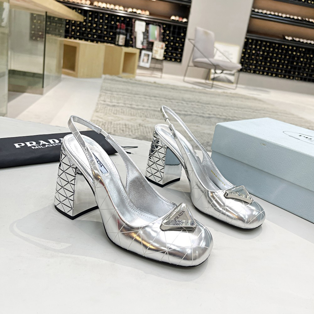 Prada Metallic Leather Slingback Pumps - EUR FASHION