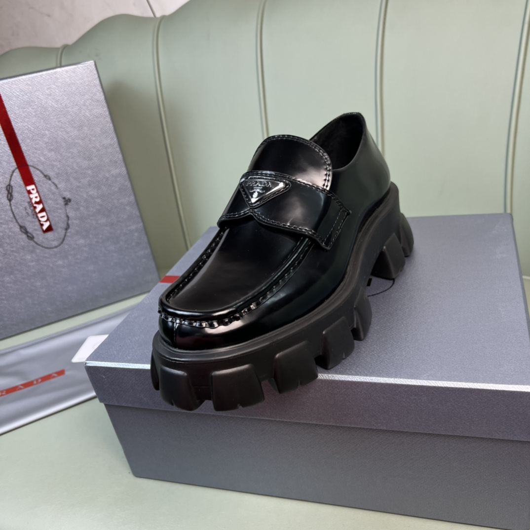 Prada Monolith Brushed Leather Loafers - EUR FASHION