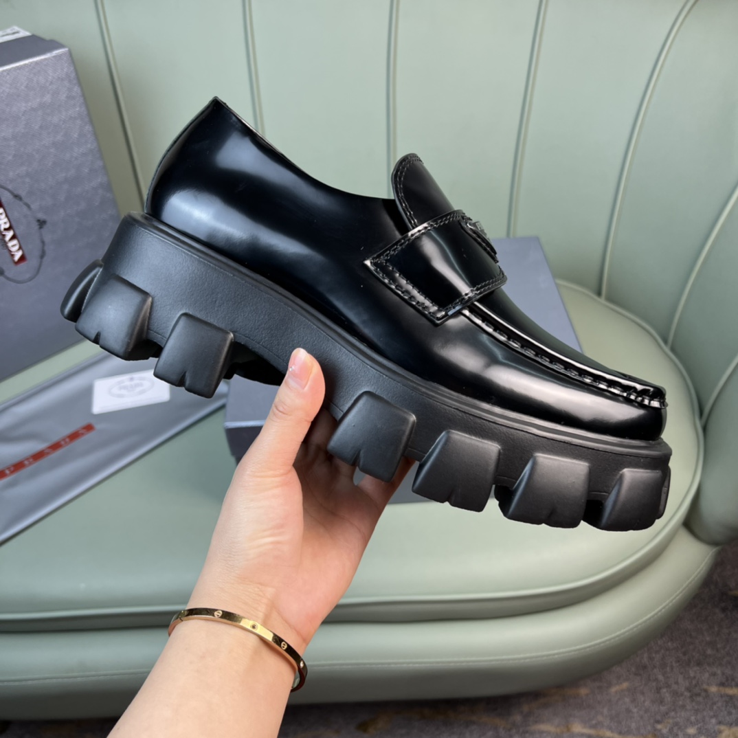 Prada Monolith Brushed Leather Loafers - EUR FASHION