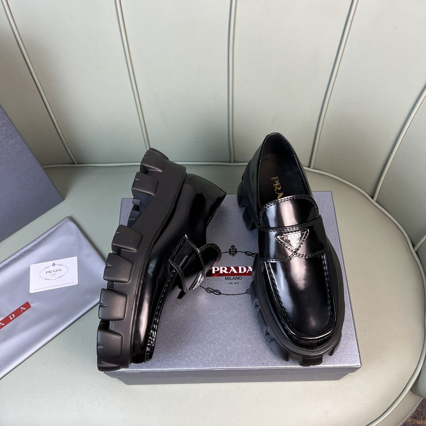 Prada Monolith Brushed Leather Loafers - EUR FASHION