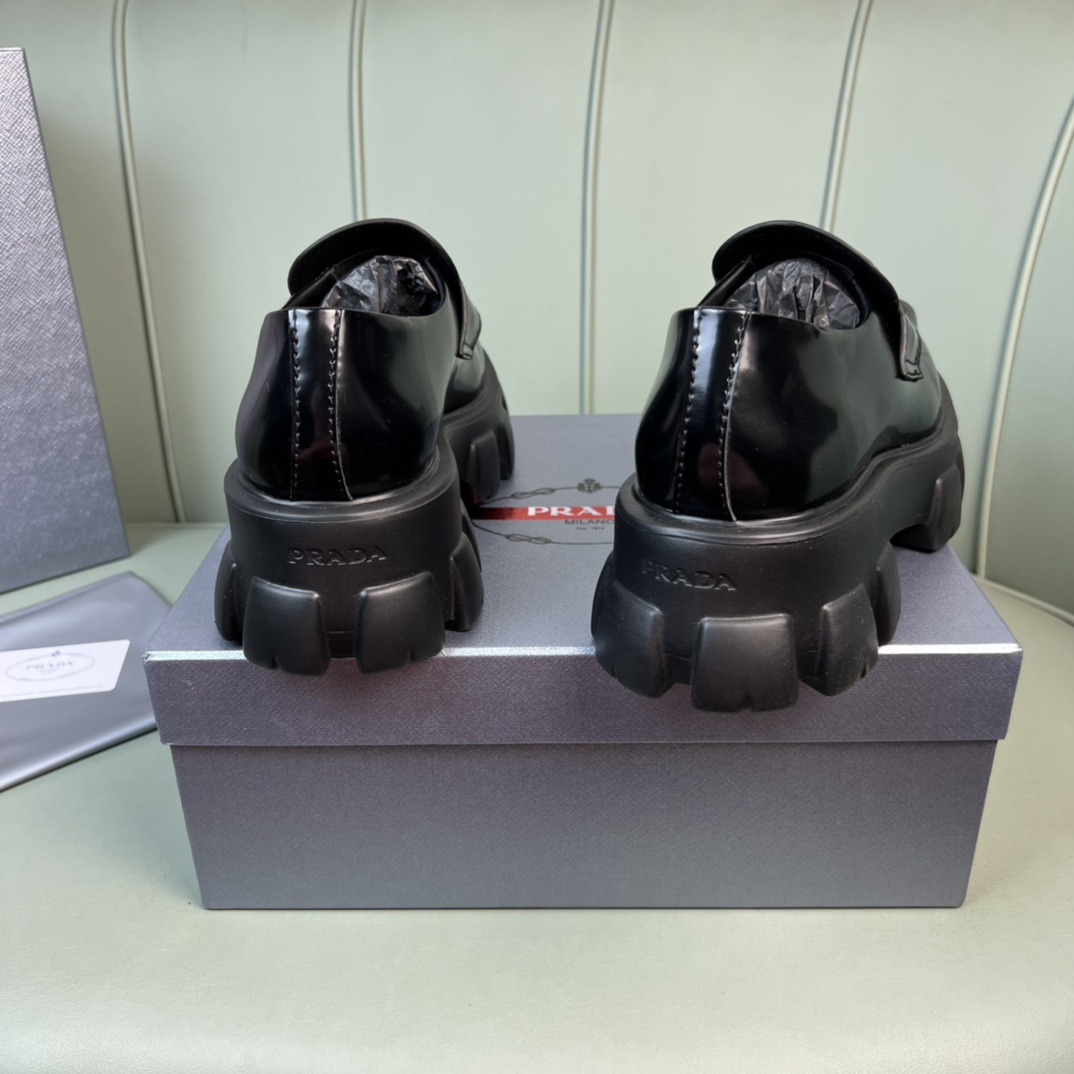 Prada Monolith Brushed Leather Loafers - EUR FASHION