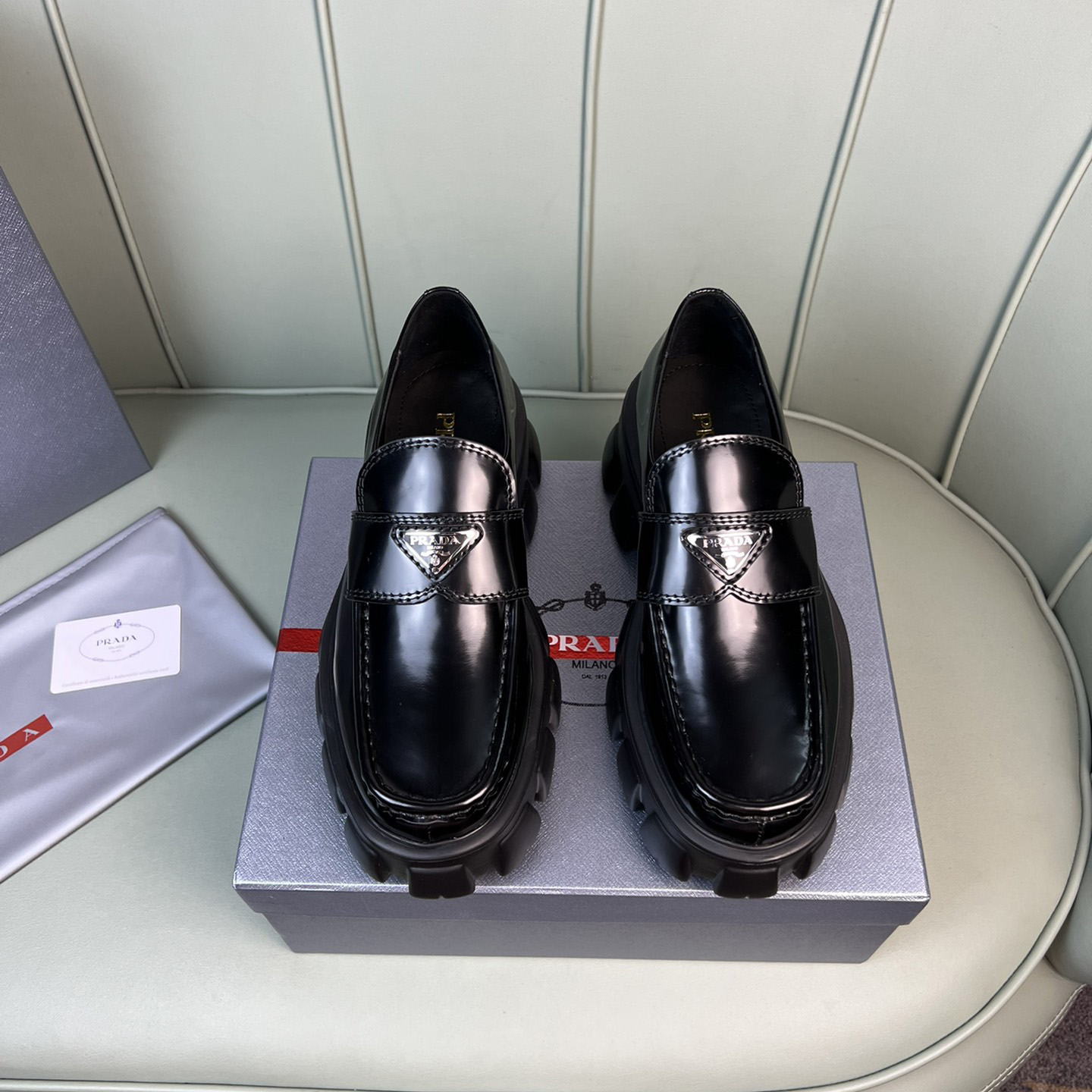 Prada Monolith Brushed Leather Loafers - EUR FASHION