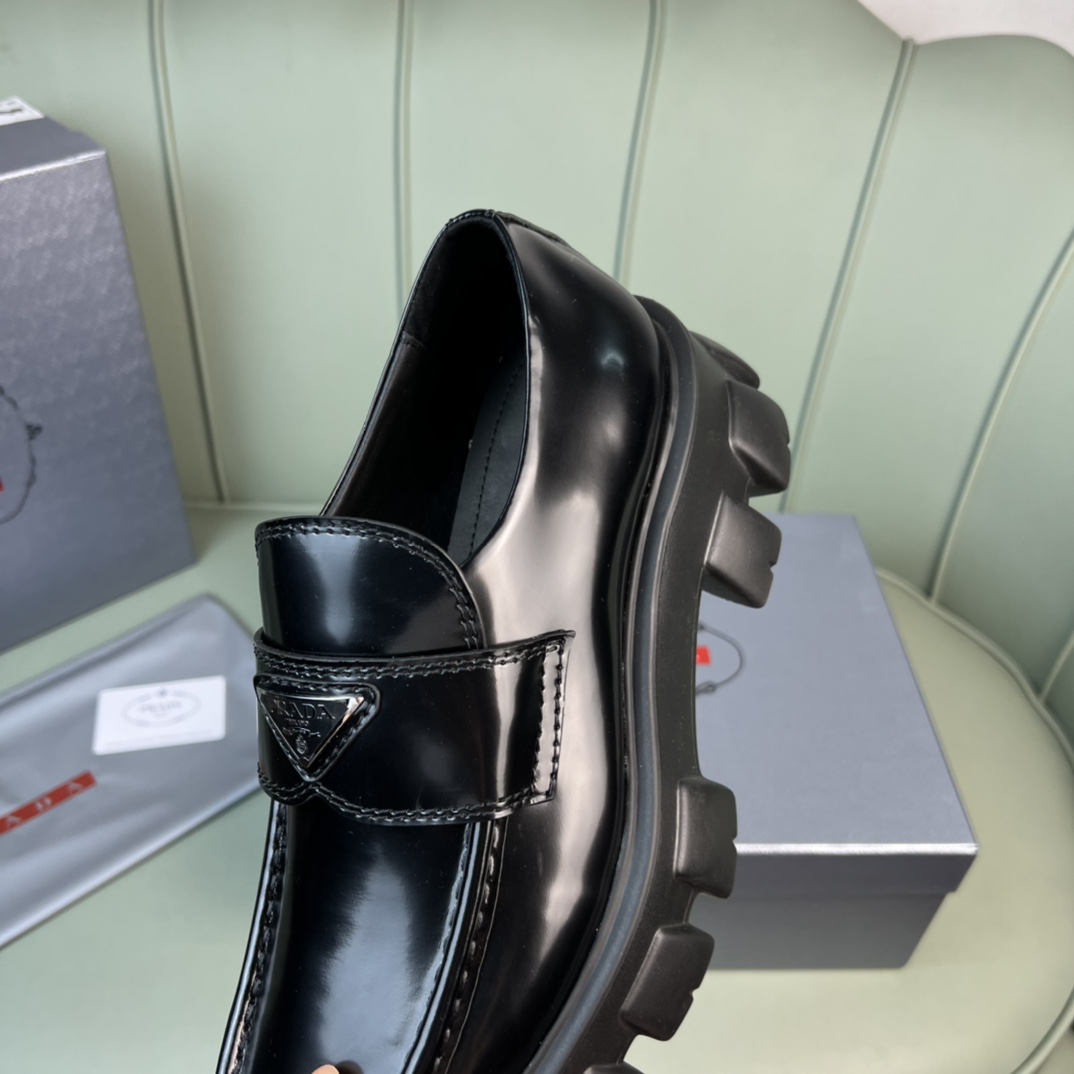 Prada Monolith Brushed Leather Loafers - EUR FASHION