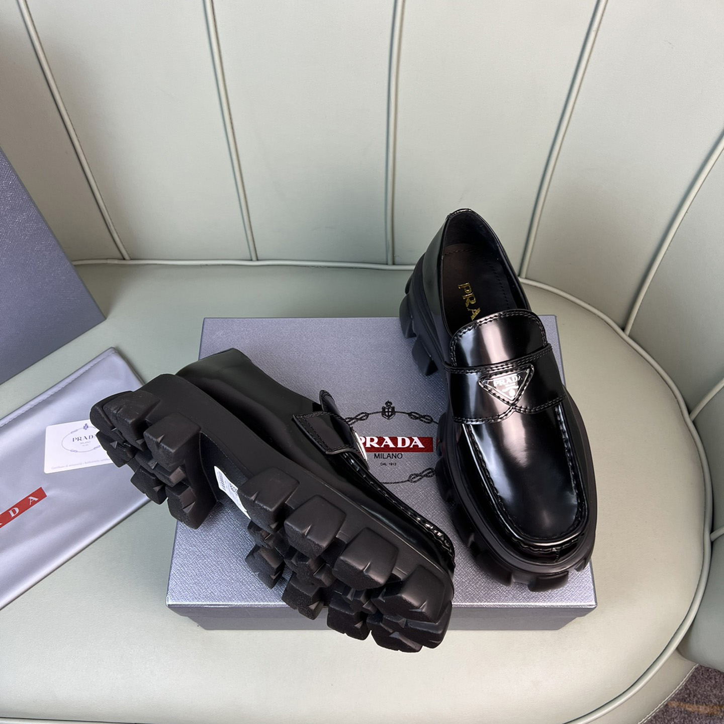 Prada Monolith Brushed Leather Loafers - EUR FASHION