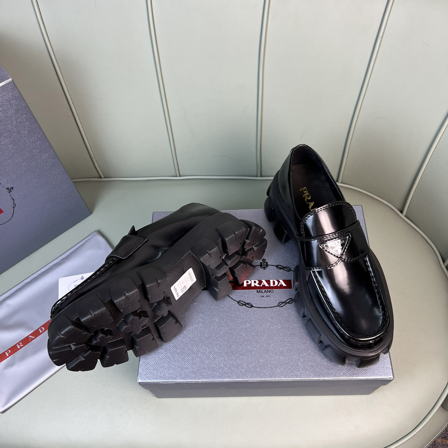 Prada Monolith Brushed Leather Loafers - EUR FASHION