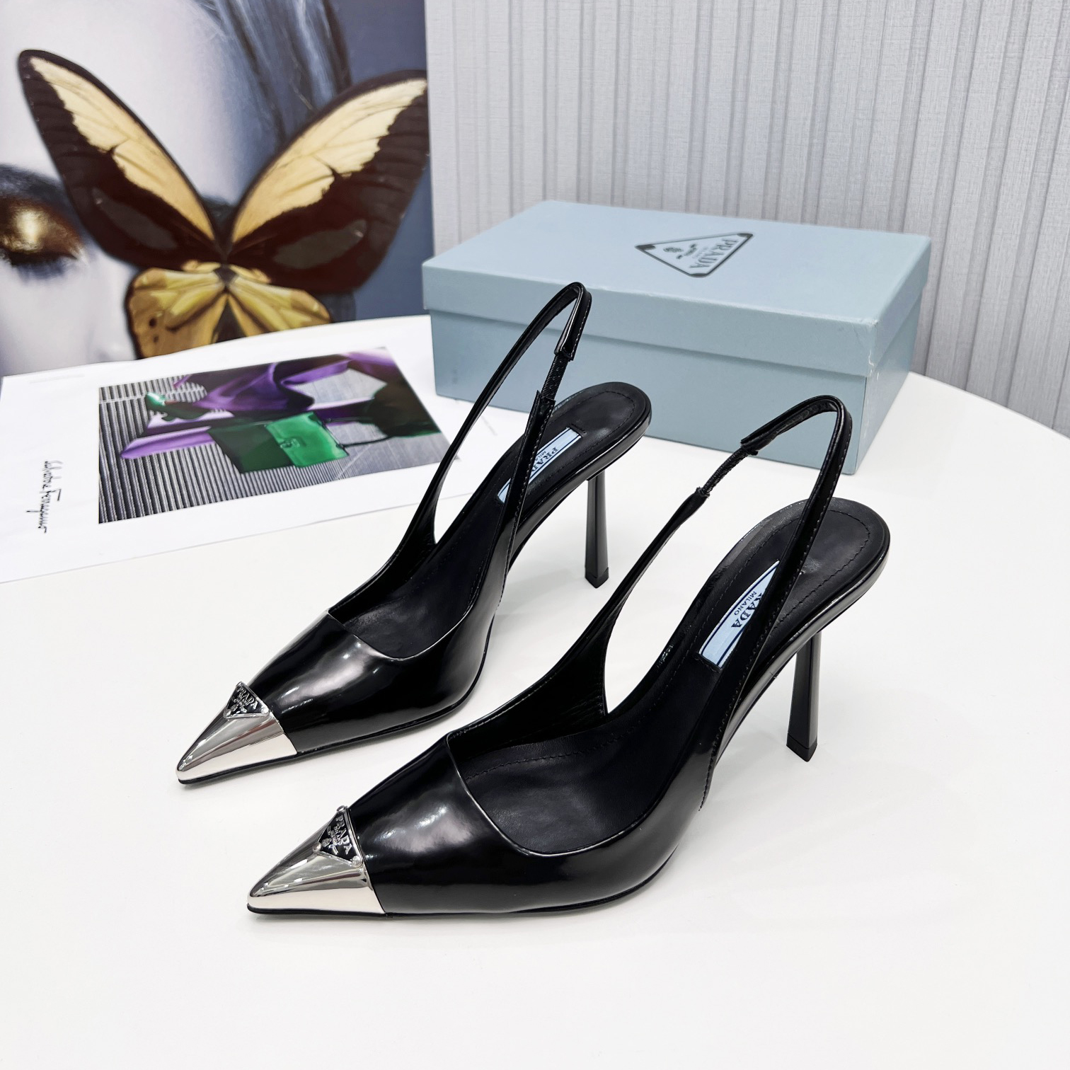 Prada Brushed Leather Slingback Pumps  - EUR FASHION