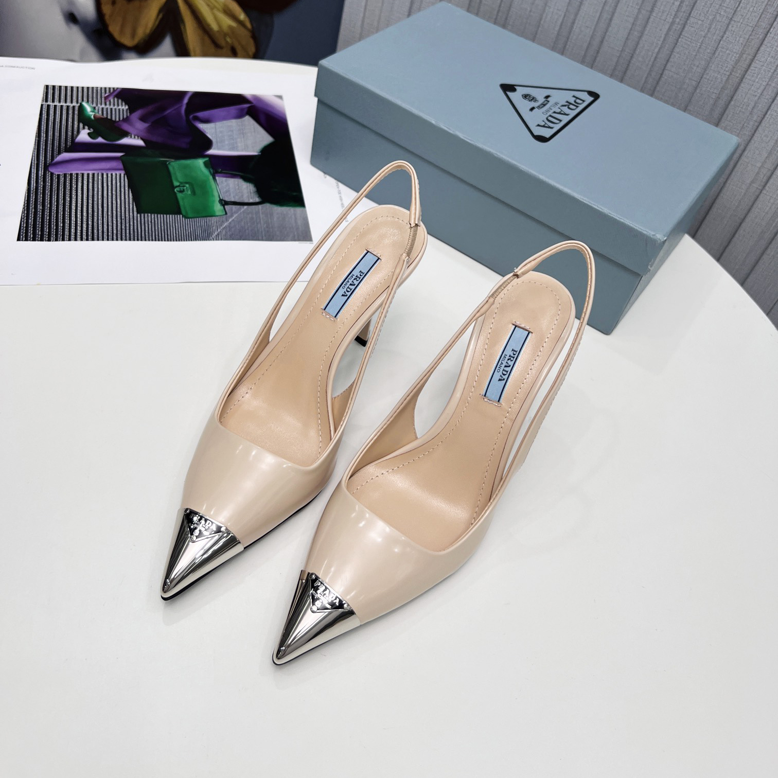 Prada Brushed Leather Slingback Pumps  - EUR FASHION