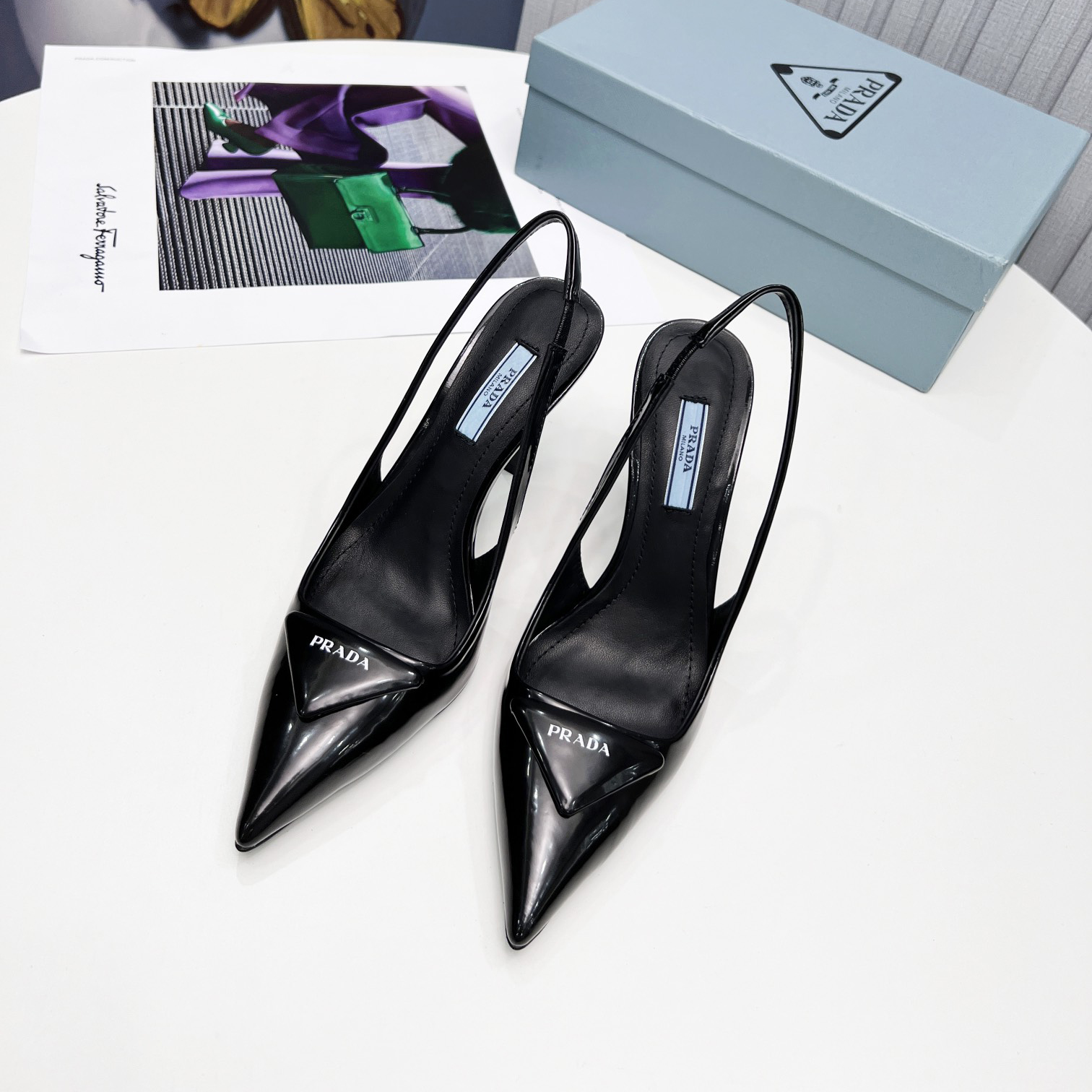 Prada Brushed Leather Slingback Pumps - EUR FASHION