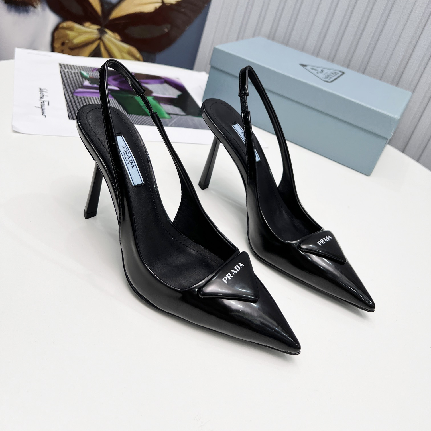 Prada Brushed Leather Slingback Pumps - EUR FASHION