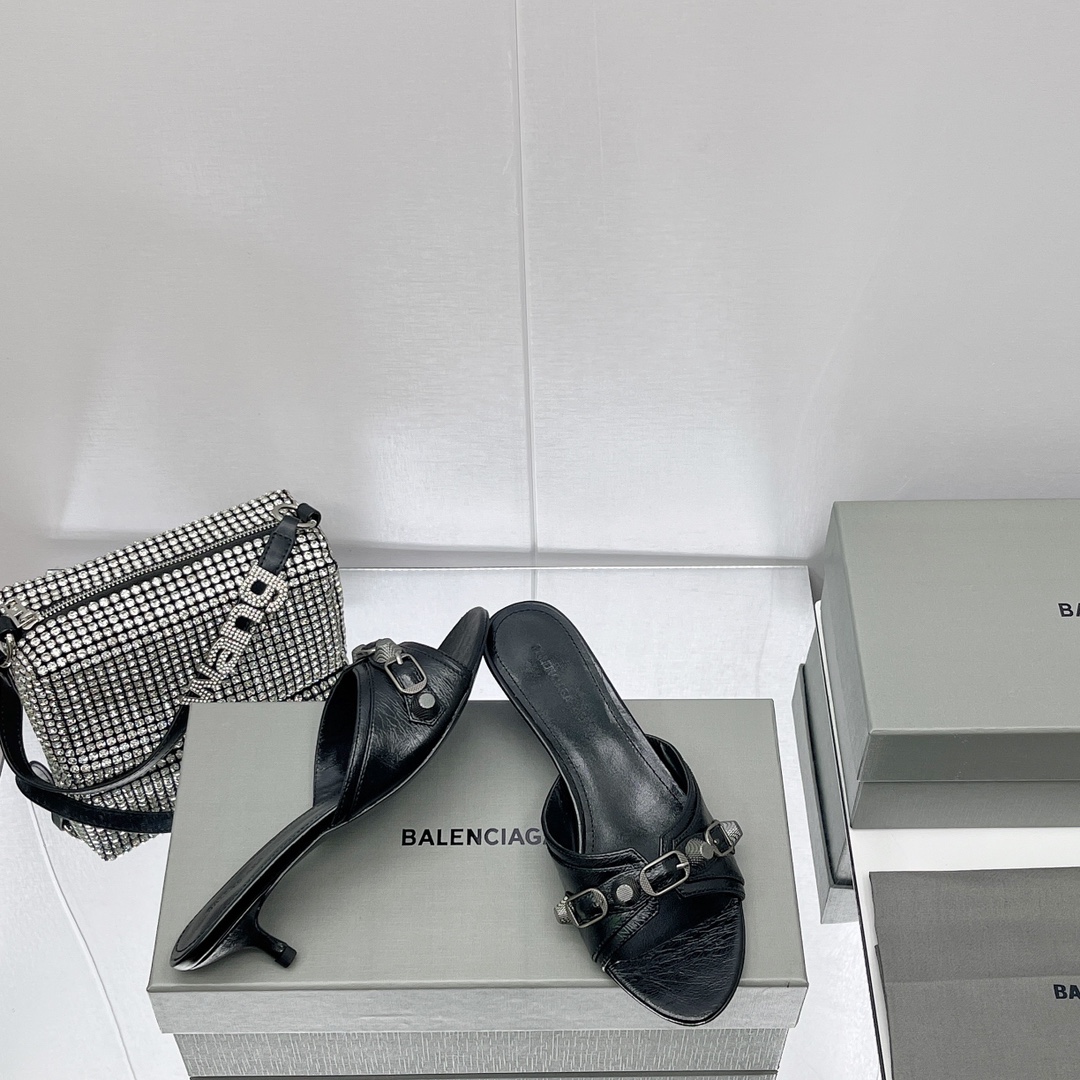 Balenciaga Cagole 50mm Sandal In Black Arena Lambskin - EUR FASHION