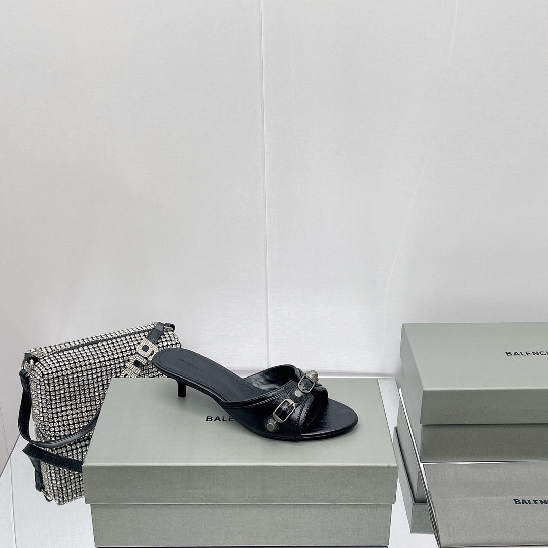 Balenciaga Cagole 50mm Sandal In Black Arena Lambskin - EUR FASHION