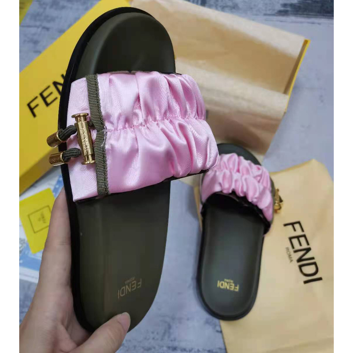 Fendi Fendi Feel Pink Satin Slides - EUR FASHION