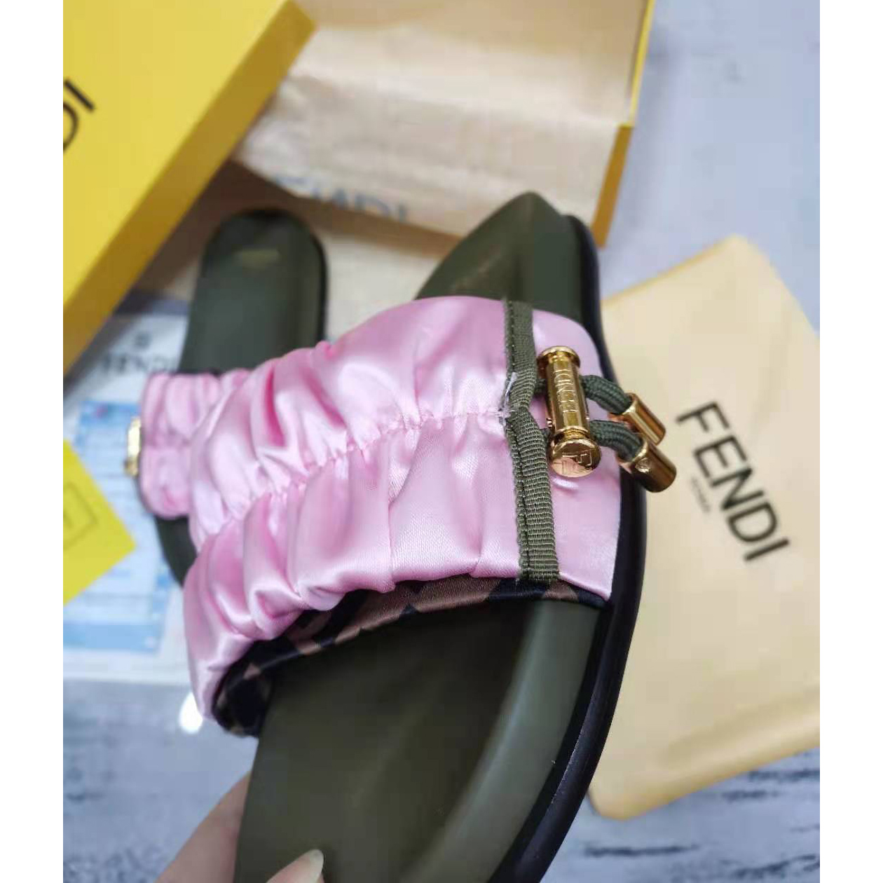 Fendi Fendi Feel Pink Satin Slides - EUR FASHION